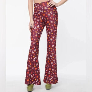 NWOT Smak Parlour Purple 1970s Pumpkin & Mushrooms Find Your Flare Pants